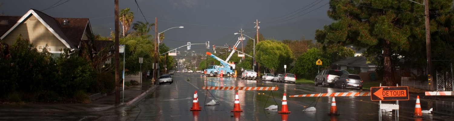 Blocked off street after storm